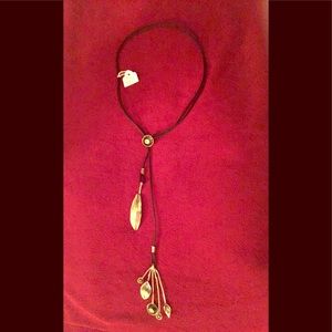 $15 Off-Brass Lariat w/button & leaves